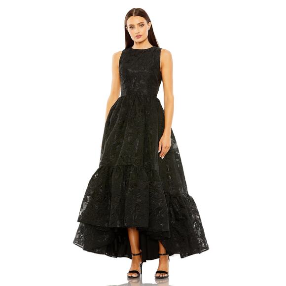 Mac Duggal Women's Sleeveless Full High Low Brocade Gown - Black Size 6 NWT